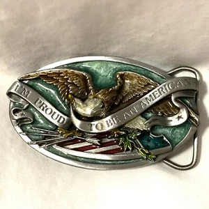 Vintage 1983 Bergamot Brass Works "I'm Proud To Be An American" Belt Buckle N146 - Picture 1 of 3