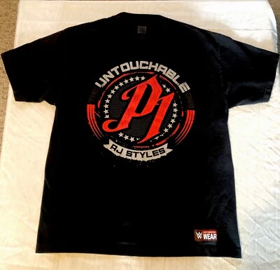 WWE Authentic Wear Untouchable AJ Styles T Shirt Size Large Black and Red Design - Image 1 of 3