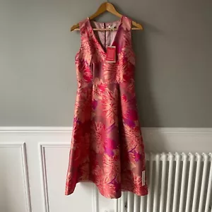 Abito Monsoon A-line UK 12 rosa senza maniche midi fantasia floreale nuovo - Foto 1 di 8