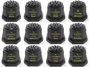 Memorial Grave Flower Pot Vase Hex Graveside Tribute Remembrance - Black Insert - Picture 1 of 13