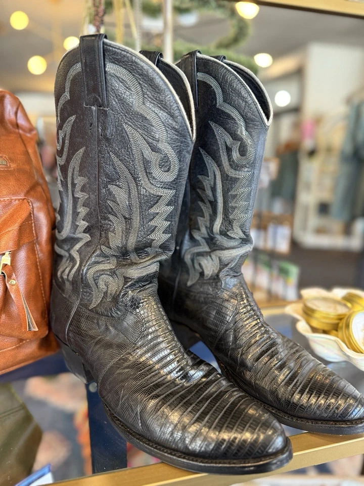 Justin черный игуана ящерица кожи Western ковбойские сапоги США стиль 8313 мужской размер 11 B - Изображение 1 из 4