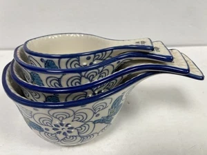 Set DUTCH WAX Hand Painted Geometric & Butterflies 4 CERAMIC MEASURING CUPS - Picture 1 of 16