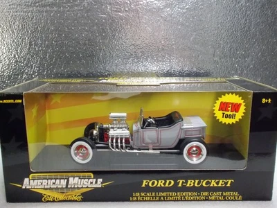 ERTL 1:18 1923 FORD T-BUCKET CINZA COM LISTRAS VERMELHAS E PRETO INT M.I.B. - Imagem 1 de 4