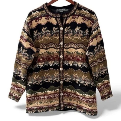 Icelandic Design Jacket Womens Large Brown Wool Lined Cardigan Cottagecore - Image 1 of 4