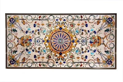 5'x3' antique design cream marble dining Table italian pietra dura inlay art - Image 1 of 4