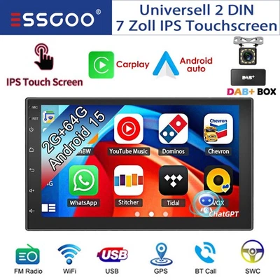 DAB+ Doppel 2 DIN 7" Autoradio Android 15 2+64G Apple Carplay GPS ASP RDS Kamera - Bild 1 von 4