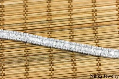 Brazalete de tenis de corte redondo y baguette de diamantes naturales de 20,6 quilates de oro blanco de 14 quilates de 7,6" Foto 1 de 4