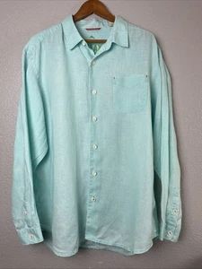 Camisa Tommy Bahama Para Hombre Talla XL Turquesa Aqua Lino Informal Abotonada Manga Larga - Imagen 1 de 10