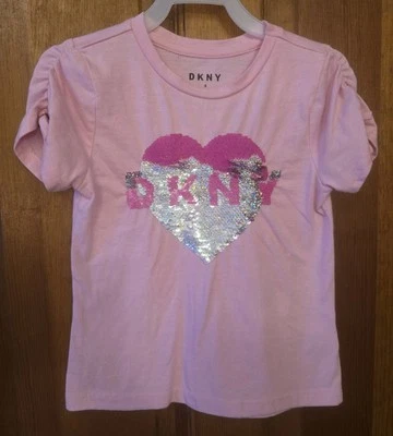 DKNY Girls' Sequin Embellished Pink Top- Size 4  - Image 1 of 2