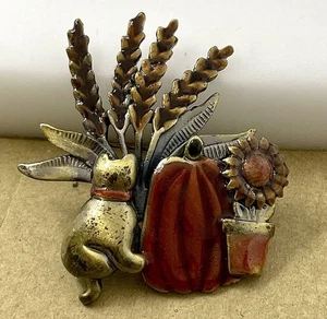 Kenneth Cole Cat KC Pumpkin Sunflower Fall Brooch Pin - Picture 1 of 7