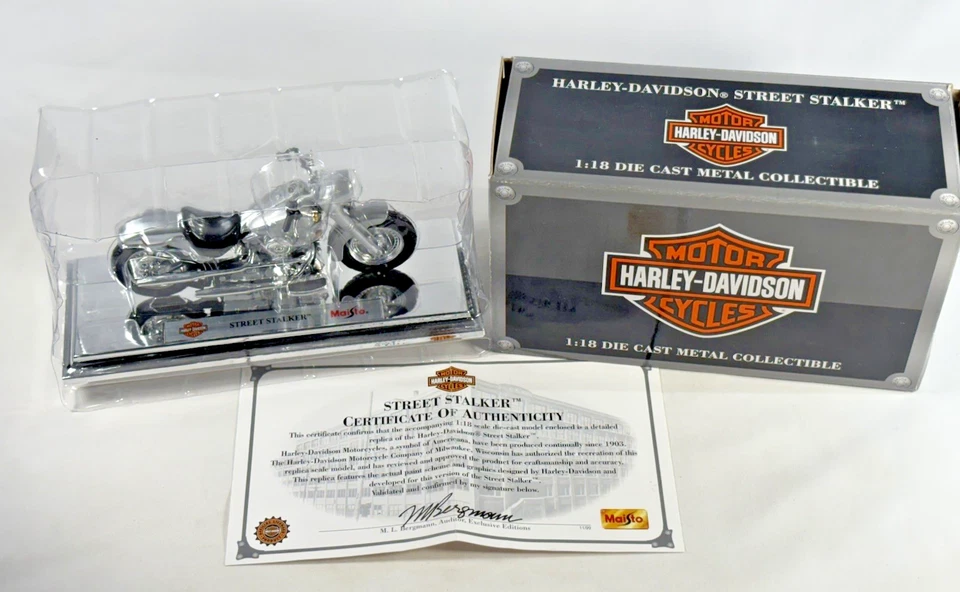 Maisto 1/18 Harley Davidson Street Stalker Diecast Nuevo en caja Caja Certificado de Autenticidad De Colección Plateado EE. UU. Foto 1 de 4