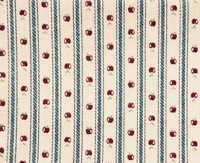 90`s Wamsutta Ticking Stripe Blue  Red Apples Grannycore /Cottagecore 19"x9" - Image 1 of 4