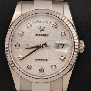 Rolex Día-fecha 118239 Acanalado Bisel 18K Reloj de Oro 36mm Blanco Bodas Esfera - Imagen 1 de 9