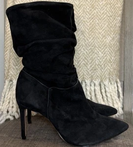 Schutz Ashlee Up Boots Suede Leather Black 9 B Slouchy Stilettos - Picture 1 of 10