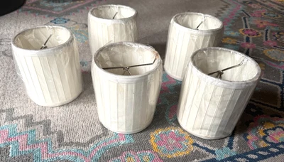Set 5 Clip On Chandelier Lamp Shades Pleated Fabric Small Barrel Sconce Light - Image 1 of 4