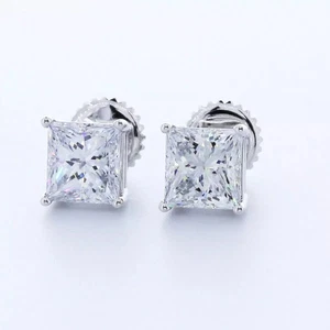 Stud Earrings Solid 14K Gold Classic 6.50 CT Princess Lab-Grown Diamond E VVS2 - Picture 1 of 5