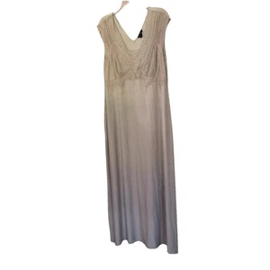 Women Soma Lace Night Gown Slip Dress XL V-neck Sexy Open Back Taupe Long Maxi - Picture 1 of 10