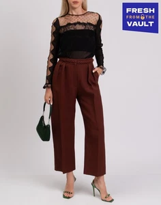 RRP€704 VALENTINO Silk & Wool Pleated Trousers IT40 US4 UK8 S Braided Cropped - Picture 1 of 8