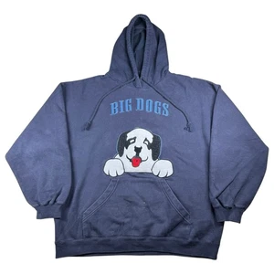 Vintage Big Dogs Embroidered Hoodie Sz Large Blue Hooded Sweatshirt - Picture 1 of 8
