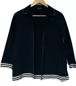 Women’s LORO PIANA Black Cotton Blend Knit Collared Open Cardigan Size 48 UK 14 - Picture 1 of 5