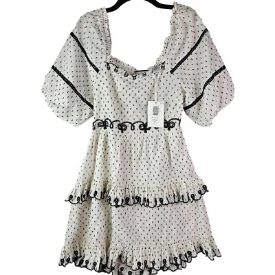 NWT Asos Y.A.S. White Black Ruffle Sleeve Open Back Layered Dress US 10 - Image 1 of 4