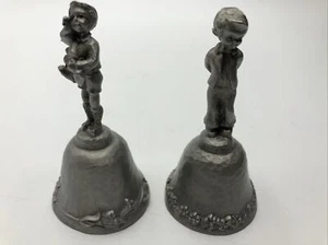 Vintage Rawcliffe Pewter Bell Boy w/Bunny and Boy w/Heart 1980 - Picture 1 of 5