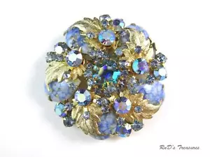 Vintage JULIANAN D&E blu MATRICE pietra e strass SPILLA PENDENTE LIBRO PEZZO - Foto 1 di 1