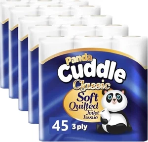 Panda Cuddle 3 capas suave acolchado sin perfume 45 rollos de inodoro 160 hojas por rollo - Imagen 1 de 1