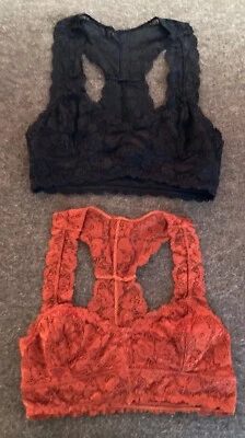 2 Anemone Women Bralette Sexy Bra Floral Lace Lingerie Racerback Rust Black S/M - Image 1 of 4