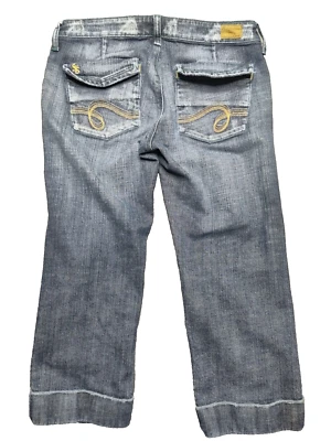 SEE THRU SOUL Women 28 Cuffed Flap Pocket Embroidered Stretch Denim Capri Jeans - Image 1 of 4