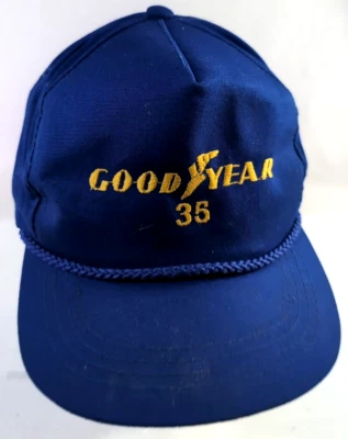 罕见! 复古 35 年员工固特异成人帽子卡车司机可调节有线蓝色 — 第 1/4 张图片