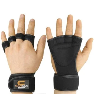 GYM WEIGHT LIFTING GLOVES FITNESS Neoprene Wrist Support Straps All Size - Picture 1 of 3