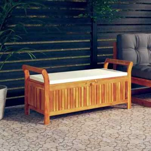 Banco Almacenaje Jardín con Cojín Asiento Mueble Madera Maciza de Acacia vidaXL - Imagen 1 de 28