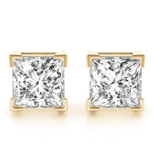 Diamond Stud Earrings Princess Square VS1 2Ct AGI Labcreated 14K Gold Screw Back - Picture 1 of 4