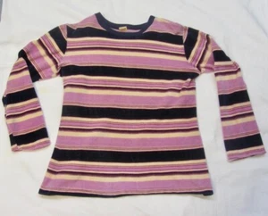 Vintage VELOUR LILA MARINEBLAU GESTREIFT SHIRT TOP Pullover 80er Damen Junior Gr. M - Bild 1 von 4