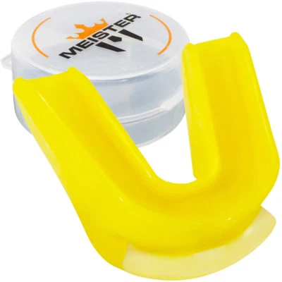 YELLOW DOUBLE MOUTH GUARD w/ CASE - MEISTER MMA Gum Shield CUSTOM FIT MOLDABLE