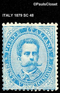ITALY 1879 SC 48 KING HUMBERT I 25¢ BLUE MINT NO GUM FINE - Picture 1 of 2