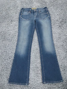 Hint Jeans Womens 9 Blue Stretch Blend Denim Flared Leg Boot Cut Faded Logo - Picture 1 of 15