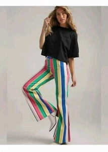 Jeans Wrangler Wanderer donna 32x34 a righe vita alta svasati retrò arcobaleno pop - Foto 1 di 13