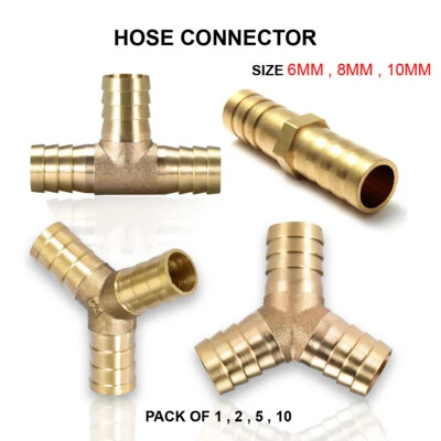 Brass Barbed T Piece 3 way Fuel Hose Joiner for Compressed Air Gas Oil LPG Pipe