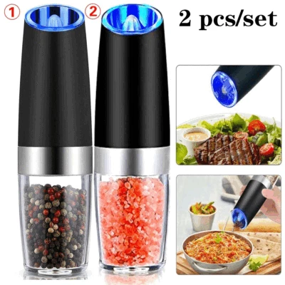 2 Pack Gravity Electric Salt and Pepper Grinder Mill Shaker Adjustable Automatic - Image 1 of 4