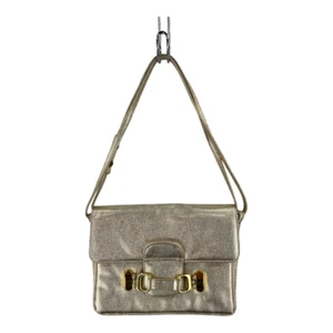 Ruth Saltz Womens Vintage Shoulder Bag Gold Lame Square Flap S - Picture 1 of 10