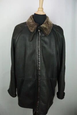 LaMatta Black Leather Shearling Long Mens Overcoat Jacket Sz 46 US Made in Italy - Image 1 of 4
