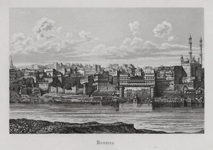 INDIA: Benares / Varanasi. Vista sobre el Ganges grabado en acero original alrededor de 1880 - Imagen 1 de 1