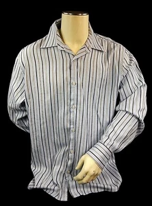 John W Nordstrom Men's Shirt Size XL Blue Gray Button Front Long Sleeve Striped - Picture 1 of 6