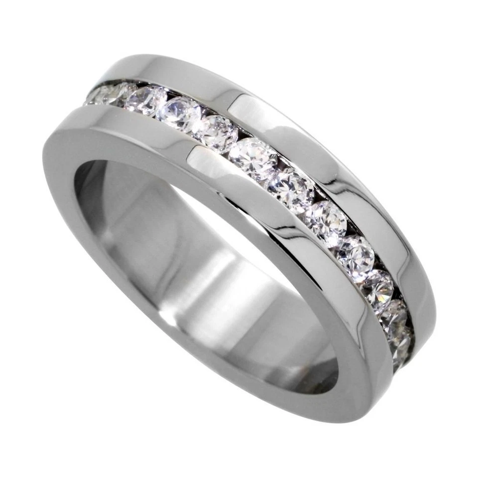 Хирургическая сталь кубический цирконий вечность кольцо 6 мм обручальное кольцо, размеры 5-9 - Изображение 1 из 1