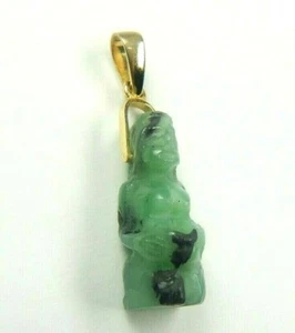 Colombian Carved Emerald Mother Earth Pendant 18K Yellow Gold Muzo Rock - Picture 1 of 12
