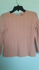 Lord & Taylor Peach Cashmere  Cable Knit Sweater Size S - Picture 1 of 3