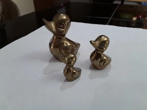 Brass Duck Figures Set Of 3 Birds Waterfowl Sculptures Vintage Metalwork - Bild 1 von 2