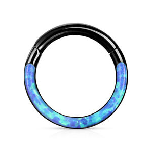 1pc Opal Front Edge Hinged Segment Ring Septum Clicker 316L Surgical Steel 